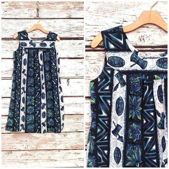 Vintage Ui Maikai Tapa Tiki Hawaiian Aloha Dress M - Picture 1 of 3